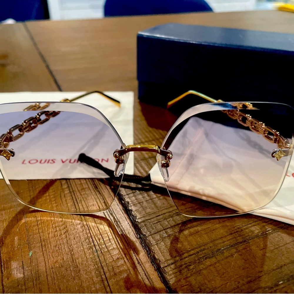 Louis Vuitton light gold charcoal/blue sunglasses